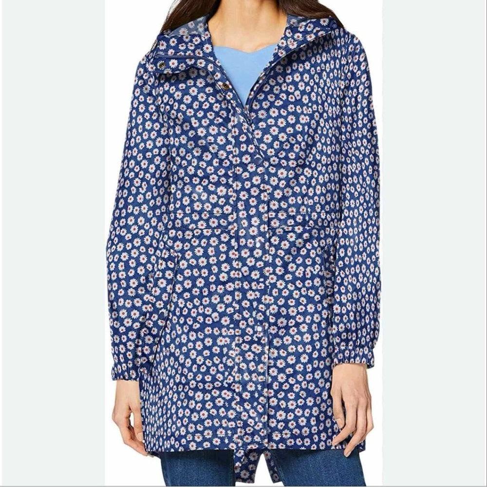 Joules Floral Daisy Print Front Zip Waterproof and Breathable Rain Coat Size 10